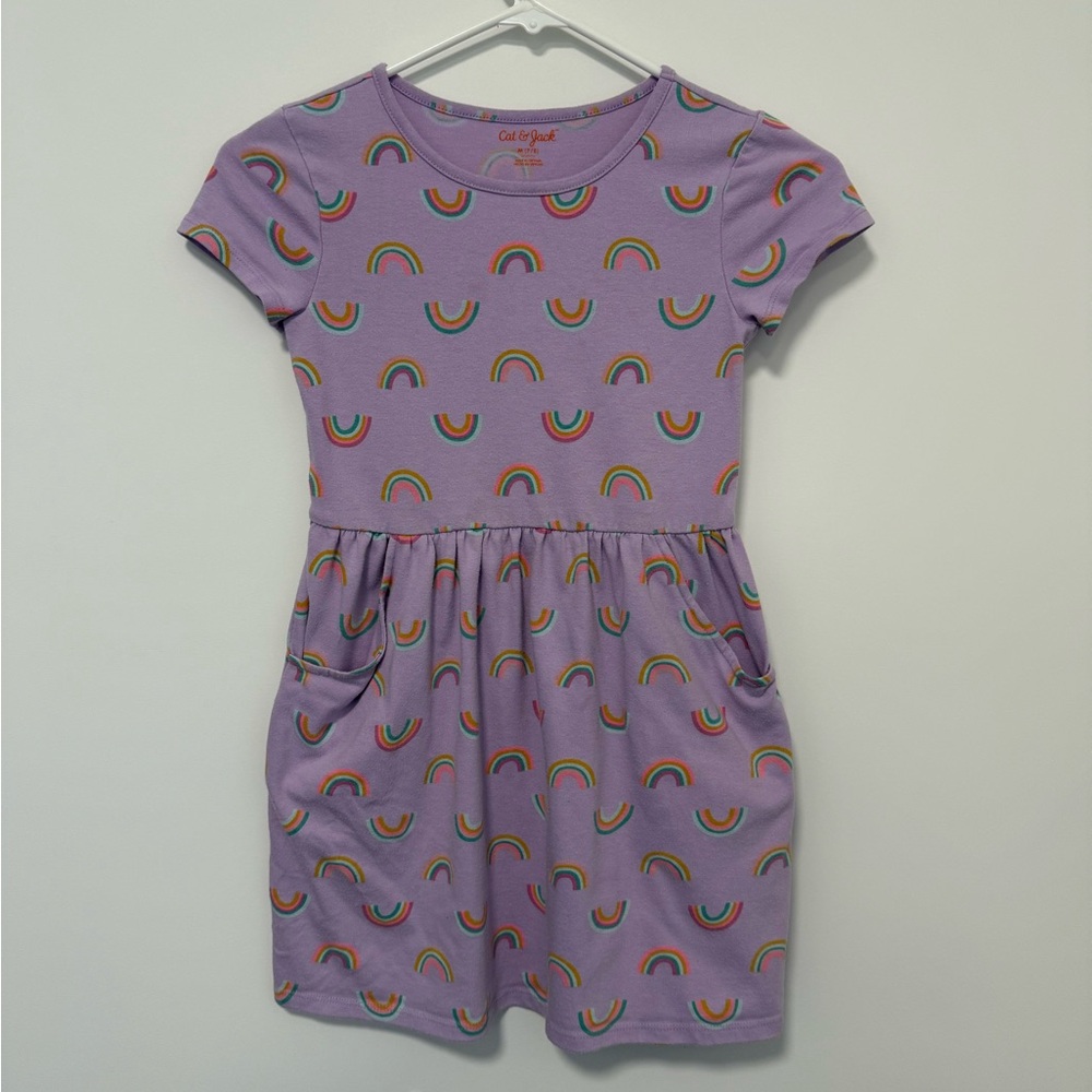Cat & Jack Purple Rainbow Dress with Cap Sleeves and Crew Neck